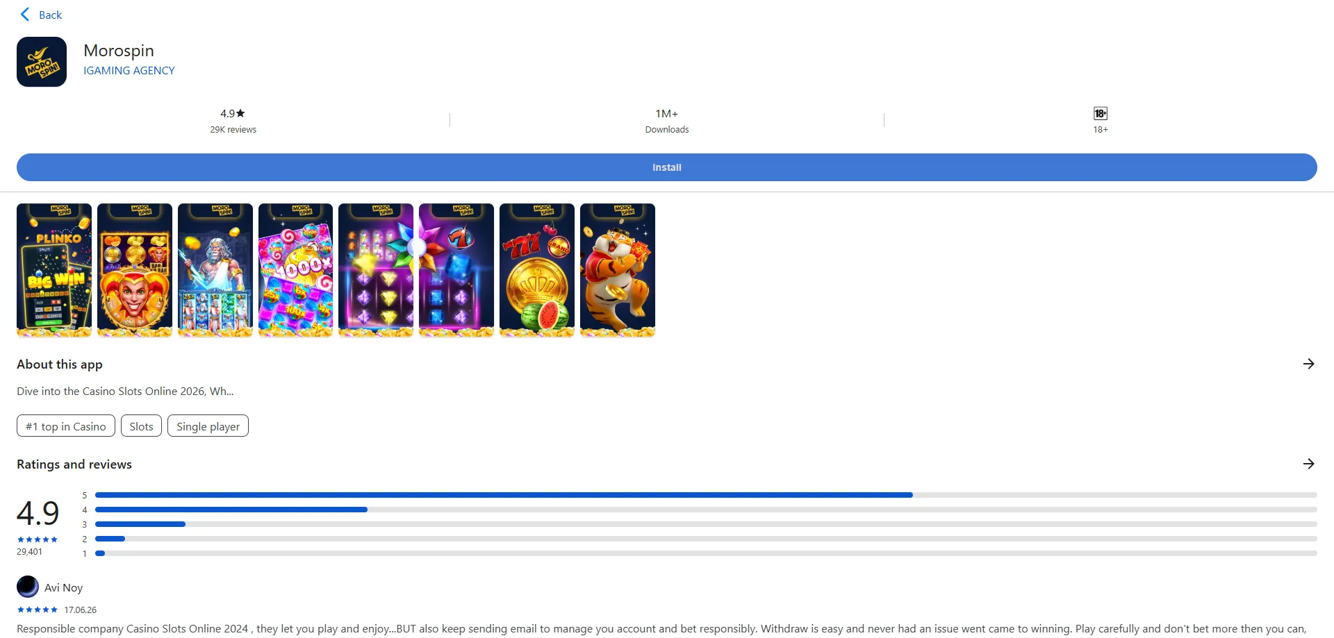 App Morospin Casino mobile per dispositivo iOS e Android 2026
