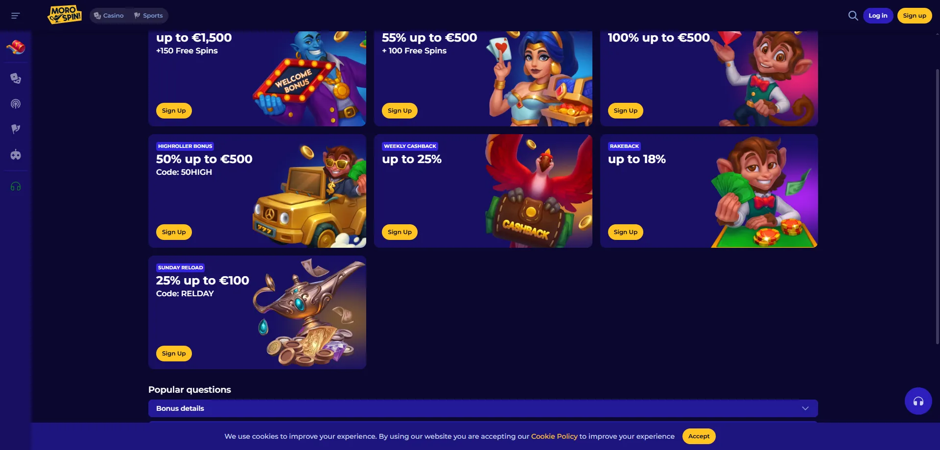 Morospin Casino bonus benvenuto 1500 euro e 250 giri gratis promozioni